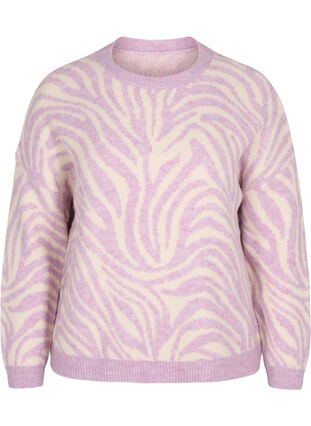 Strikket bluse med mønster, Lavender  Mel Comb., Packshot image number 0