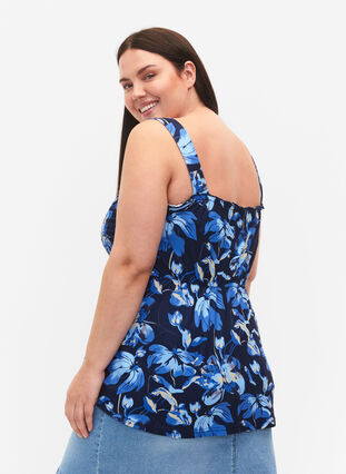 Ammevenlig top med smock, Blue Flower Print, Model image number 1