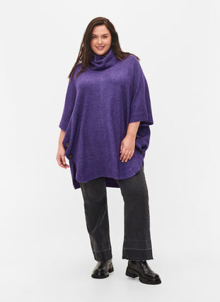 Strikket poncho med rullekrave, Ultra Violet Mel., Model image number 4