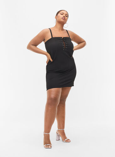 Kropsnær kjole med snøredetalje, Black, Model image number 3