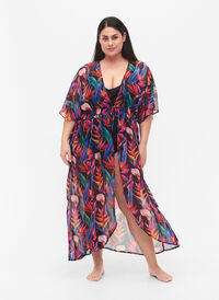 Strand kimono med print, Bright Leaf, Model