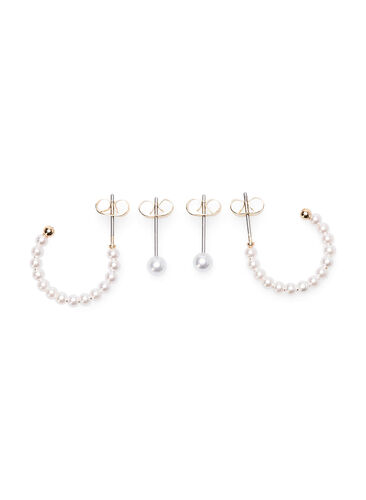 2-pak øreringe med perler, Gold w. Pearl, Packshot image number 0