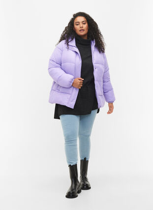 Kort pufferjakke med hætte, Lavender, Model image number 2