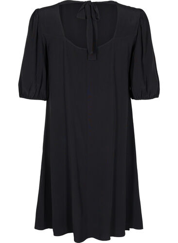 Viskose kjole med rygdetalje, Black, Packshot image number 1