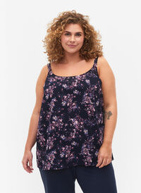 FLASH - Top med print, Navy Rose Flower, Model