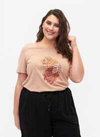 Bomulds t-shirt med rund hals og tryk, Natural FACE, Model