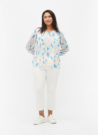 7/8 jeans med rå kanter og høj talje, White, Model