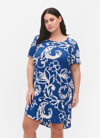 Printet kjole med korte ærmer, Blue Artist AOP, Model