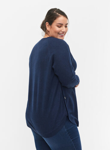 Meleret strikbluse med knappedetaljer, Navy Blazer Mel., Model image number 1