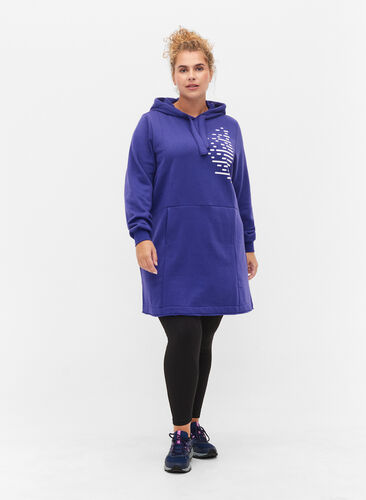 Lang sweatshirt med hætte og lommer, Deep Blue, Model image number 2
