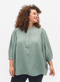 Viskose-hør mix skjortebluse med 3/4 ærmer, Chinois Green, Model