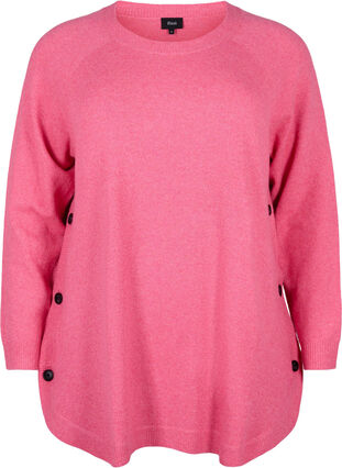 Meleret strikbluse med knappedetaljer, Hot Pink White Mel., Packshot image number 0