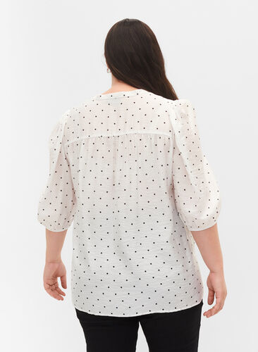 Prikket bluse med 3/4 ærmer i viskosekvalitet, White Dot, Model image number 1