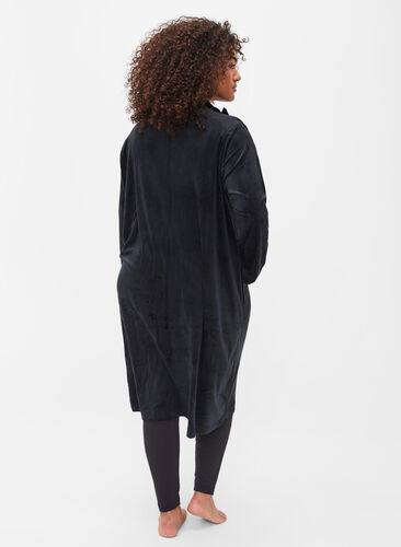 Velourkjole med lynlås og lommer, Black, Model image number 1