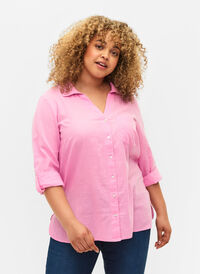 Skjortebluse med knaplukning, Begonia Pink, Model