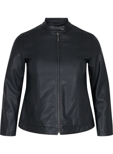 Imiteret skindjakke med lommer, Black, Packshot image number 0