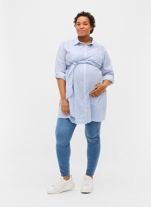 Graviditets skjortekjole i bomuld, Blue Stripe, Model image number 3