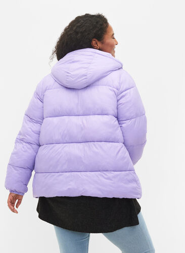 Kort pufferjakke med hætte, Lavender, Model image number 1