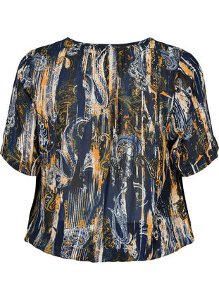 Kortærmet bluse i viskose med smock, Navy Blazer AOP, Packshot image number 1