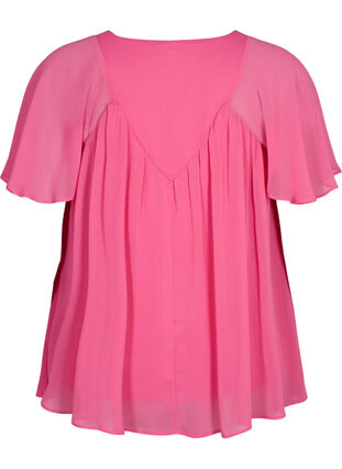 Ensfarvet bluse med flagermusærmer og v-hals, Shocking Pink, Packshot image number 1
