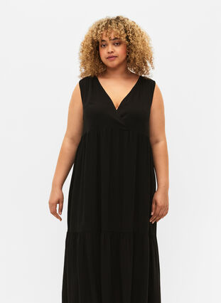 Ærmeløs maxikjole i viskose, Black, Model image number 2