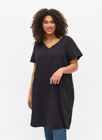 Kortærmet kjole i bomuld, Black, Model