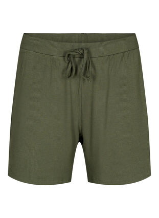 Løstsiddende viskose shorts med rib, Thyme, Packshot image number 0