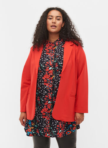 Enkel blazer med knaplukning, Flame Scarlet, Model image number 0