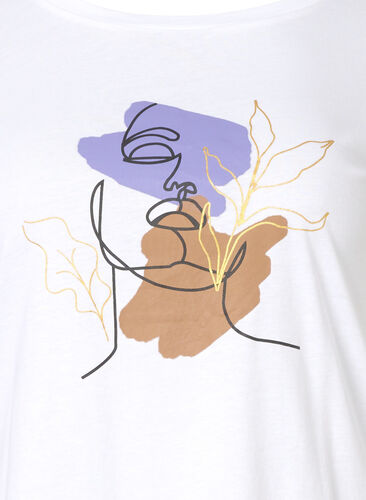 Bomulds t-shirt med rund hals og tryk, Bright White FACE, Packshot image number 2