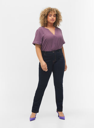 Kortærmet bluse med v-udskæring, Vintage Violet, Model image number 2