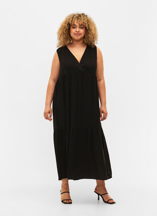 Ærmeløs maxikjole i viskose, Black, Model image number 0