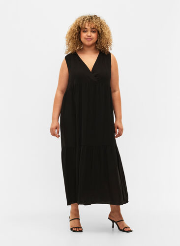 Ærmeløs maxikjole i viskose, Black, Model image number 0
