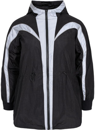 Sportsjakke med reflekser og regulerbar talje, Black w. Reflex, Packshot image number 0