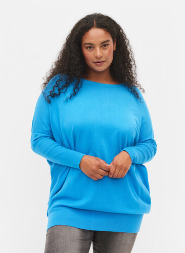 Strikket tunika i viskoseblanding, Malibu Blue, Model image number 0