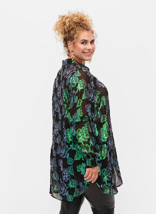 Lang viskoseskjorte med lurex struktur, Black W. Green Lurex, Model image number 1