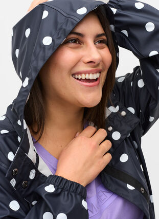 Mønstret regnjakke med hætte, Navy Blazer W/Dots, Model image number 2
