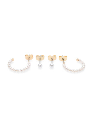 2-pak øreringe med perler, Gold w. Pearl, Packshot image number 1