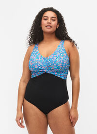 Badedragt med bøjle og regulerbare stropper, Black Ditsy Print, Model