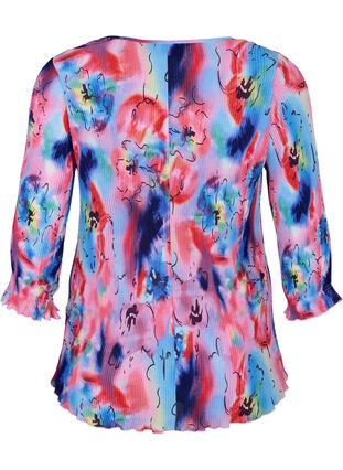 Plisseret bluse med 3/4 ærmer, Lavender Space AOP, Packshot image number 1