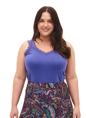 2-pak top med blonder, Black/Purple Coral, Model image number 0