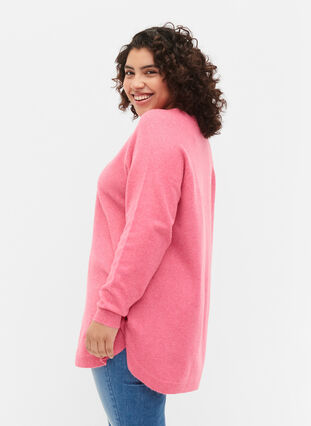 Meleret strikbluse med knappedetaljer, Hot Pink White Mel., Model image number 1