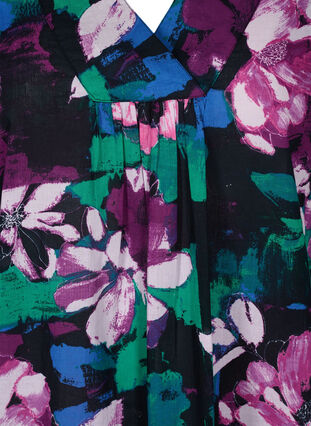 Blomstret midikjole med lange ærmer i viskose, Black Flower AOP, Packshot image number 2