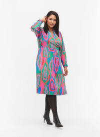 Printet wrapkjole med lange ærmer, Colorfull Art Print, Model