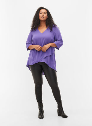 Bluse med 3/4 ærmer og v-hals, Ultra Violet, Model image number 2
