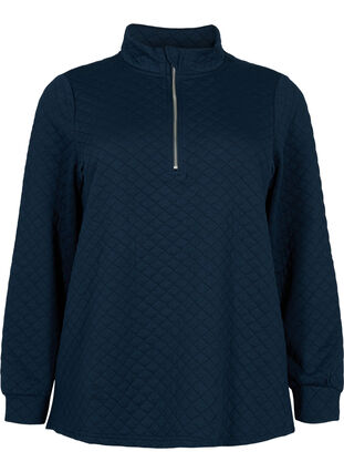 Quiltet sweatshirt med lynlås, Navy Blazer, Packshot image number 0