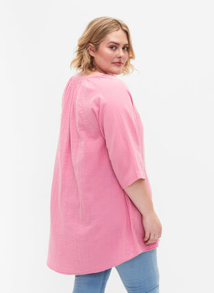 3/4 ærmet tunika i bomuld, Rosebloom, Model image number 1