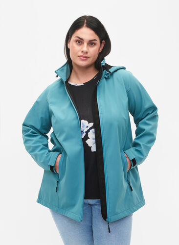 Softshell med aftagelig hætte - Blå - Str. 42-60 - PlusLet