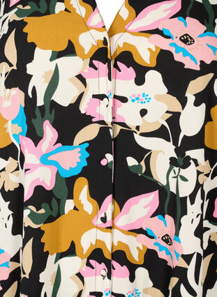 Midikjole med lange ærmer, Black Multi Flower, Packshot image number 2