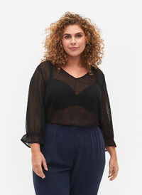 FLASH - Bluse med 3/4 ærmer og strukturmønster, Black, Model