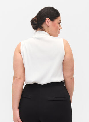Højhalset bomulds top med ribstruktur, Bright White, Model image number 1